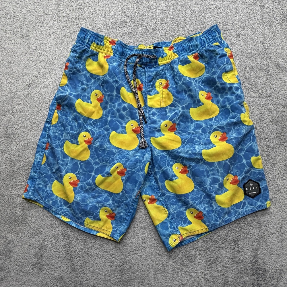 Neff Shorts Mens Small Blue Yellow Rubber Duck Swim Trunks‎ Drawstring 18PT5601